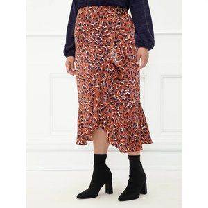 NWT ELOQUII Elements Women's Plus Size Leopard Print Satin Ruffle Midi Skirt